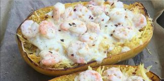 Keto spaghetti squash shrimp alfredo