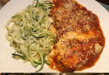 Keto Mozzarella Parmesan Chicken Bake with Zucchini Noodles Keto Mozzarella Parmesan Chicken Bake with Zucchini Noodles