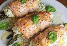 Asparagus Stuffed Salmon Rolls with Lemon Sauce