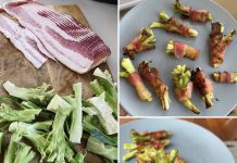 Bacon-wrapped broccoli stalks