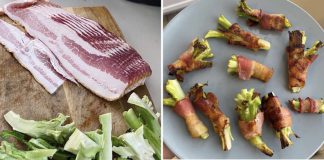 Bacon-wrapped broccoli stalks