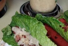 Costco hotdogs, sauerkraut and bacon on Romain leaves Costco hotdogs, sauerkraut and bacon on Romain leaves