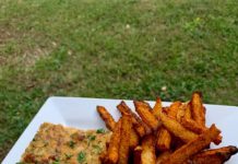 Cheeseburger casserole with jicama ‘fries’ and lemon aioli dipping sauce Cheeseburger casserole with jicama ‘fries’ and lemon aioli dipping sauce