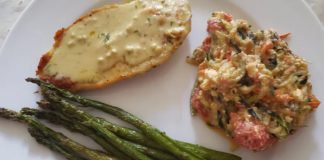 Creamy Lemon Chicken with Garlic (with zucchini baked feta/tomatoes and asparagus) Creamy Lemon Chicken with Garlic